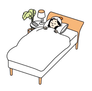 枕元にスマホを置いて就寝する女性のイラスト